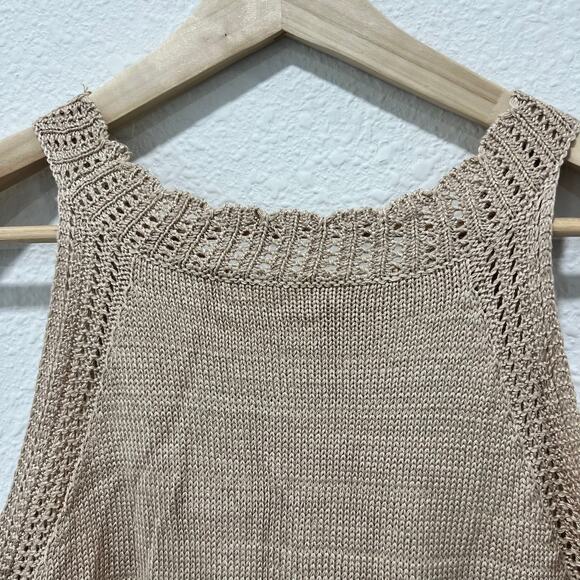 Knitted Crochet Tank Top - Beige Y2K Layering Piece Size Medium - Picture 4 of 7